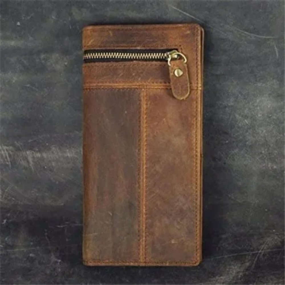 NEW MENS Real Leather Zipper Long Wallet Brown
